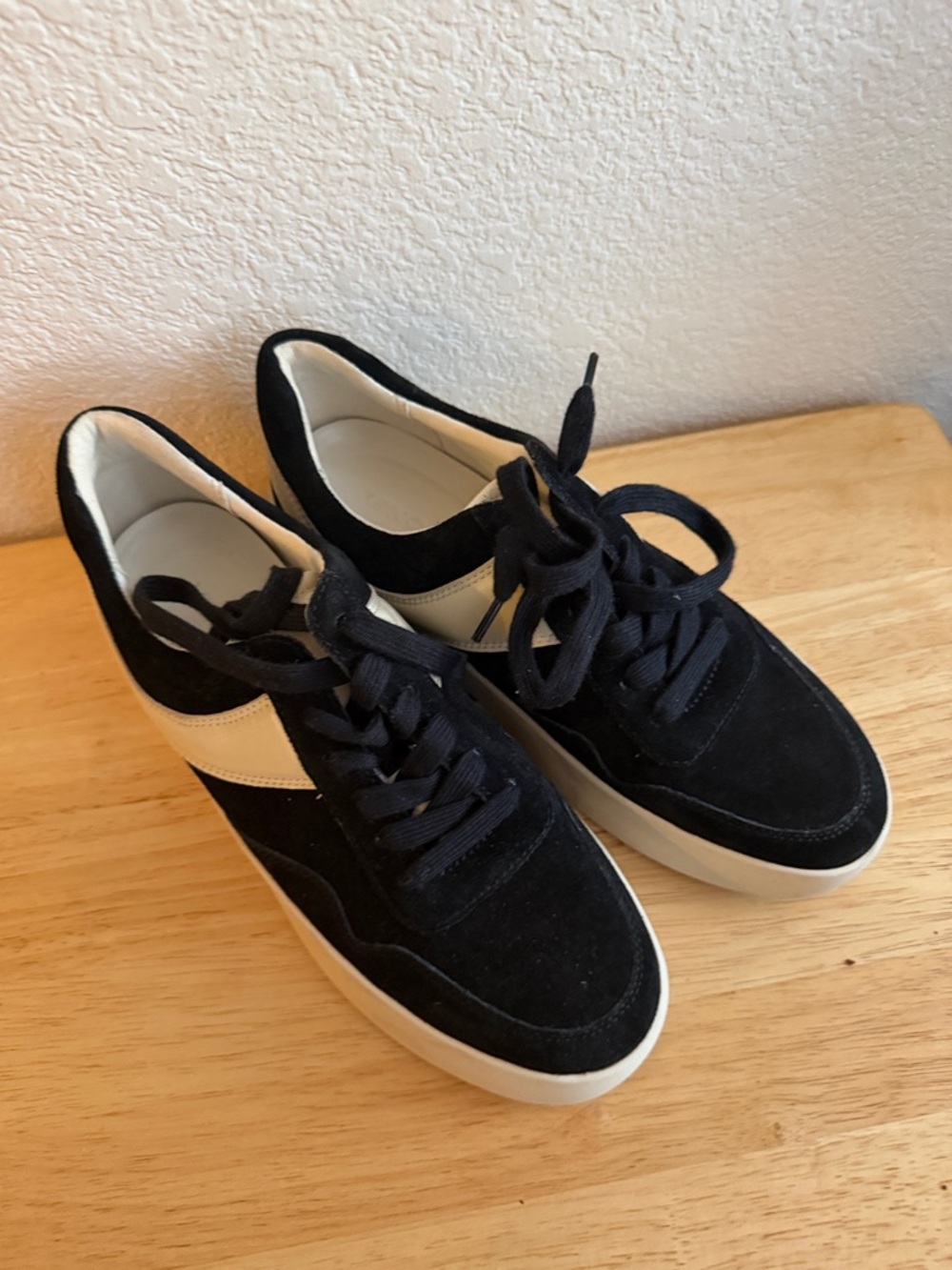 Vince Black and White Suede Lace-Up Sneakers